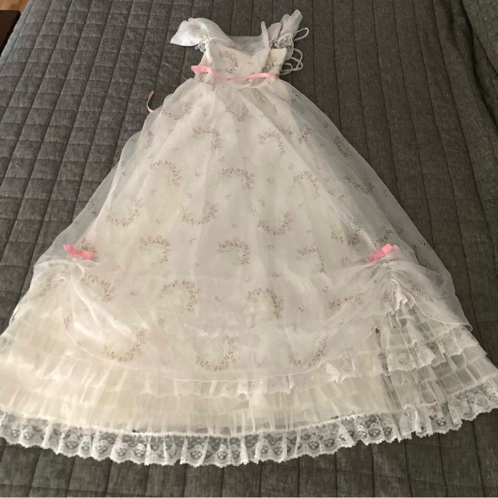 Elegant White and Pink Prom Dress